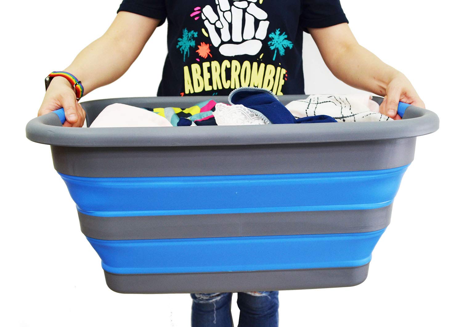 SAMMART 41L zusammenklappbarer Wäschekorb aus Kunststoff – faltbarer Pop-Up-Aufbewahrungsbehälter/Organizer – tragbare Waschwanne – platzsparender Korb/Korb (Hellblau)