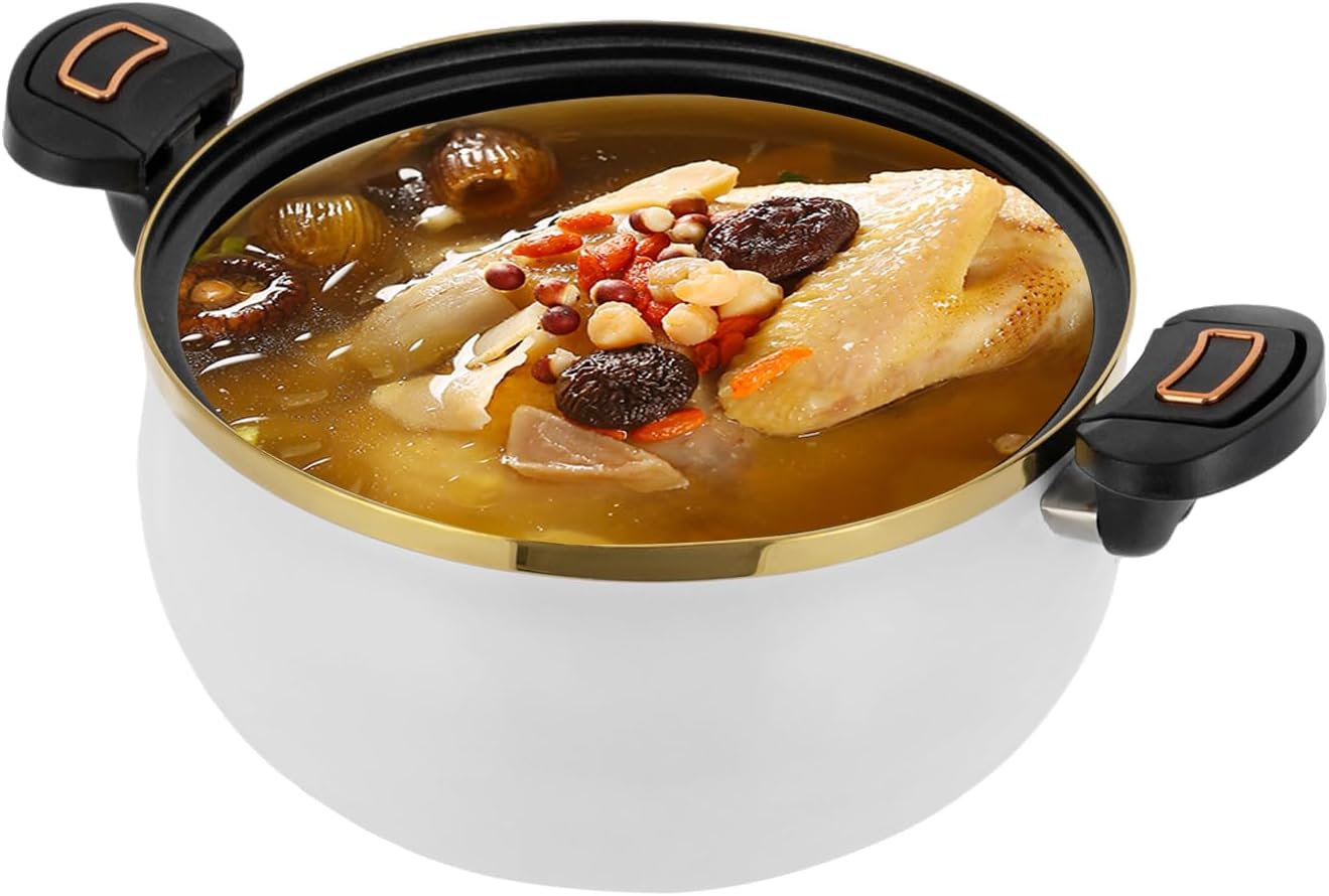 Micro Pressure Cooker, 8L/8.45Qt Multi-Function Micro Pressure Cooking Pot w/See-through Lid Standing Crock Pot with Twist and Lock Handles Non-Stick Pots for Induction Electric Stoves (White) Micro Pressure Cooker, 8L/8.45Qt Multi-Function Micro Pressure Cooking Pot w/See-through Lid Standing Crock Pot with Twist and Lock Handles Non-Stick Pots for Induction Electric Stoves (White)