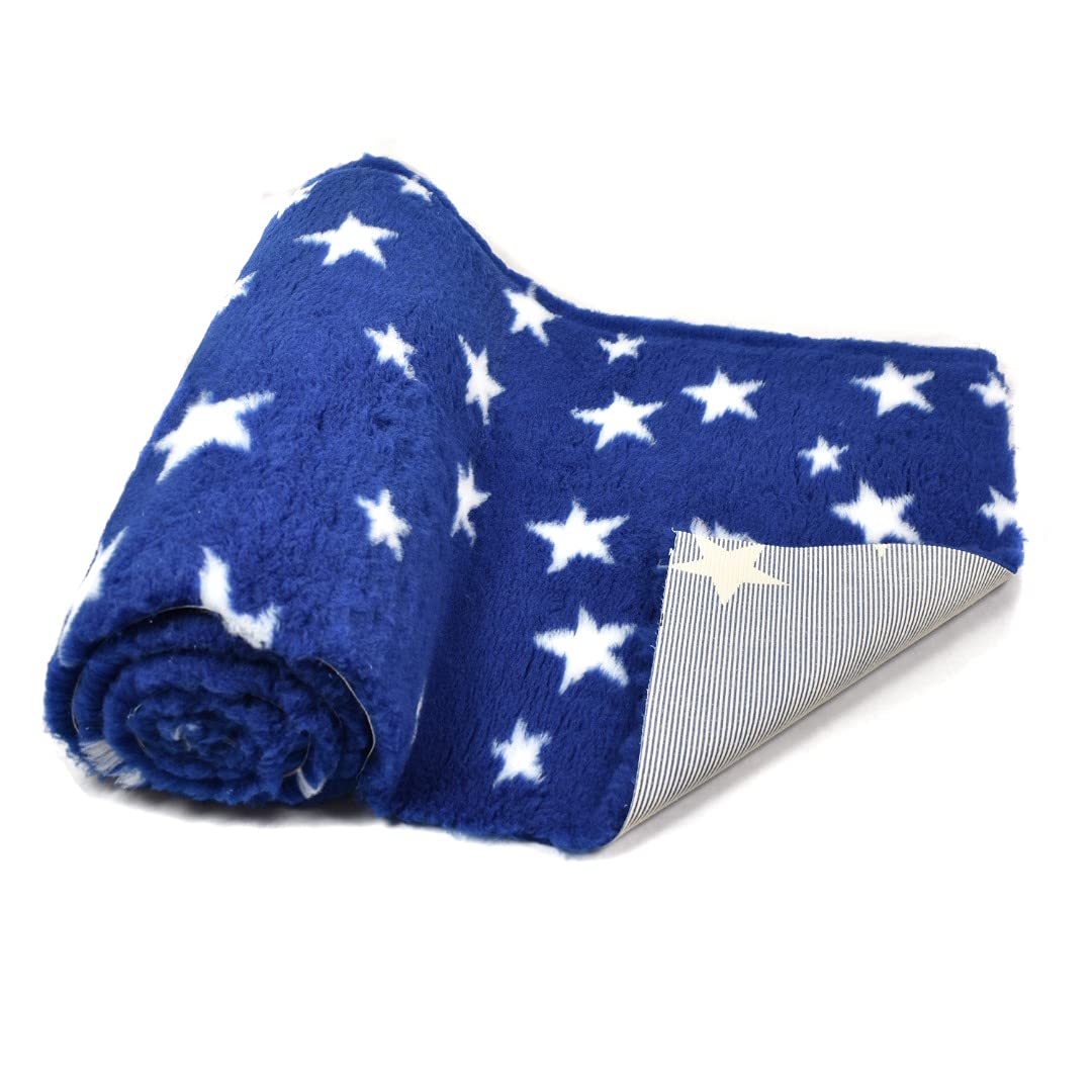 SoulPet Navy Blue Big Star High Grade Vet Bedding Non-Slip back Bed Fleece for Pets 1400gsm