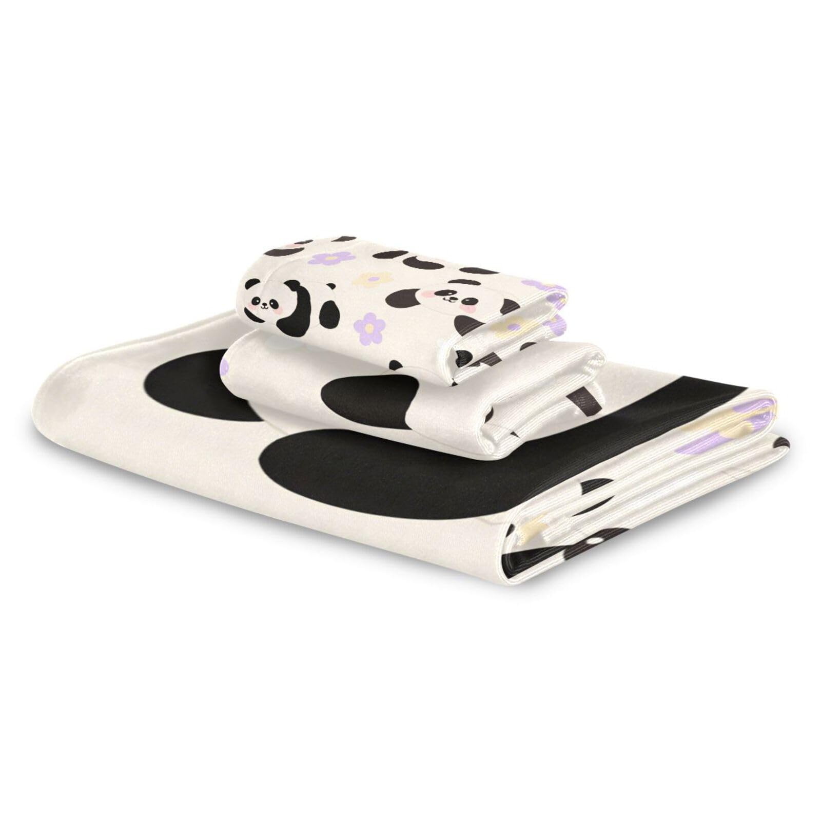 Set di 3 asciugamani per la pulizia del viso a forma di panda bianco con cartoni animati, 1 asciugamano da bagno, 1 asciugamano per le mani, 1 panno per la casa, cucina, hotel, palestra, nuoto, spa