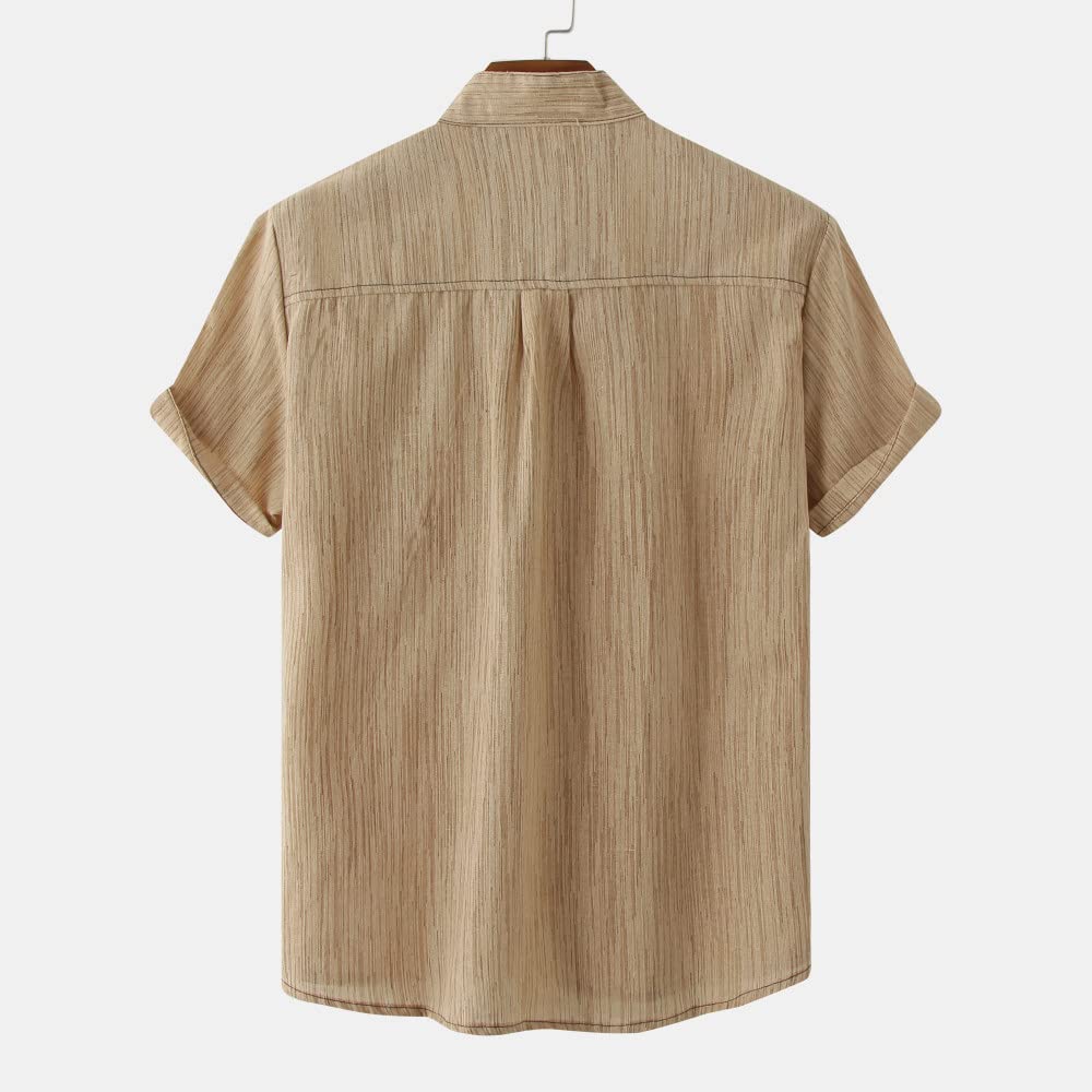 Herren Hemd Kurzarm, Lässige Leinenhemden Herren Khaki Sommerhemden Opa Hemd Button Down Top Atmungsaktive Kurzarmhemden Für Herren Hawaii Beach Surf Party