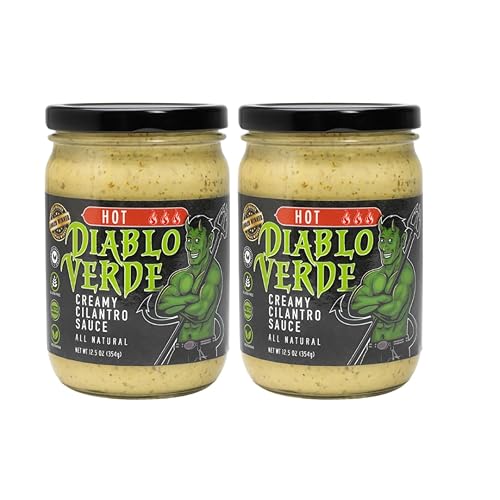 Miniatura 1 de Diablo Verde Salsa, galardonada, salsa cremosa de cilantro, nivel de calor caliente, botella de 12.5 onzas, hecha con cilantro, ajo, lima, chiles