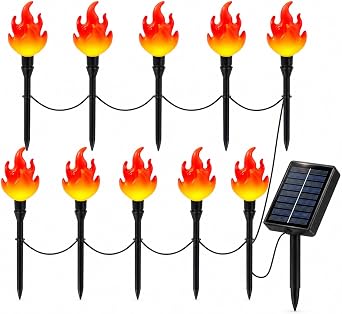ALENEY Christmas Light Solar Lights Outdoor, 6.2Ft Cute Flame Light String with Stake, Waterproof 10 LED Garden Decor for Outside Patio Pathway Yard Halloween Decorations, Warm White