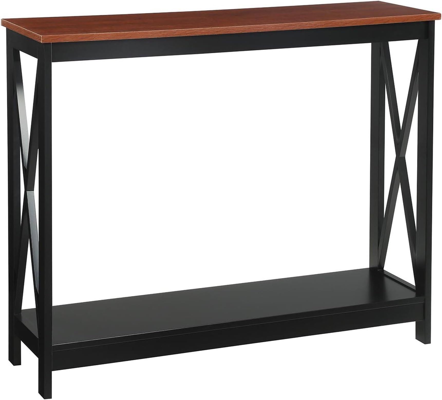 - Oxford Console Table 39.5" - Farmhouse, Modern Narrow Sofa Display Accent with Storage Shelf for Transitional, Coastal Living Room, Entryway, or Hallway, Black/Cherry