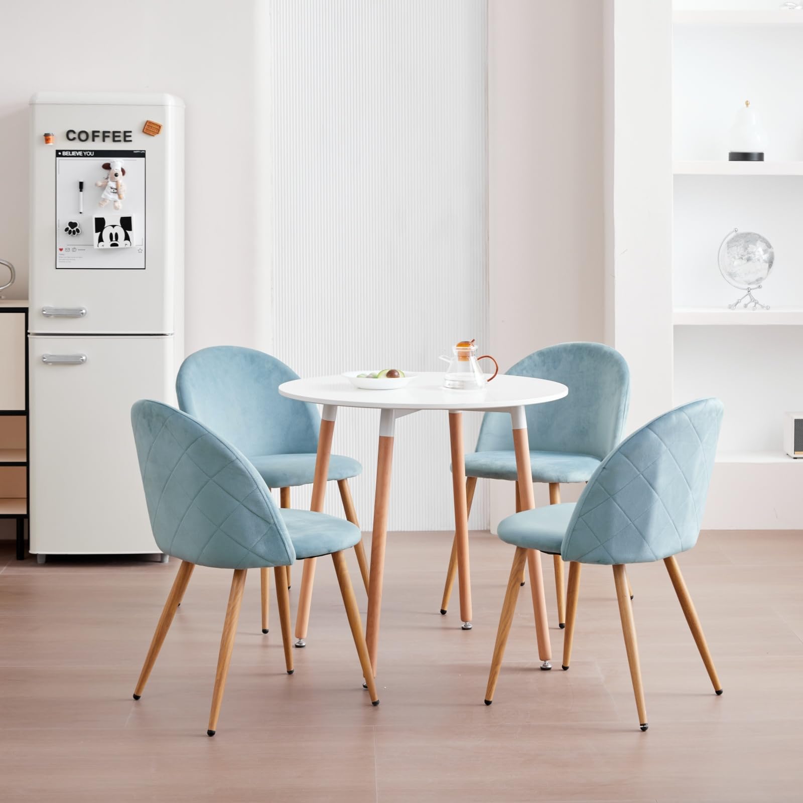Pack de 6 Silla de Comedor, Sillas de Cocina de Terciopelo Suave con Soporte de Patas de Metal, Silla de Comedor Moderna con Almohadilla Protectora Ajustable - Verde