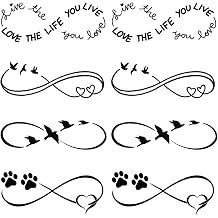 Small Cute Temporary Tattoo Sticker Set of 2 - Mobius Love Bird Heart Footprint Love The Life You Live Designs for Hand Neck Face Wrist, Waterproof Fake Body Art, Simple Unisex Skin Decals