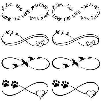 2 Sheets Mobius Bird Love Heart Footprint Temporary Tattoos