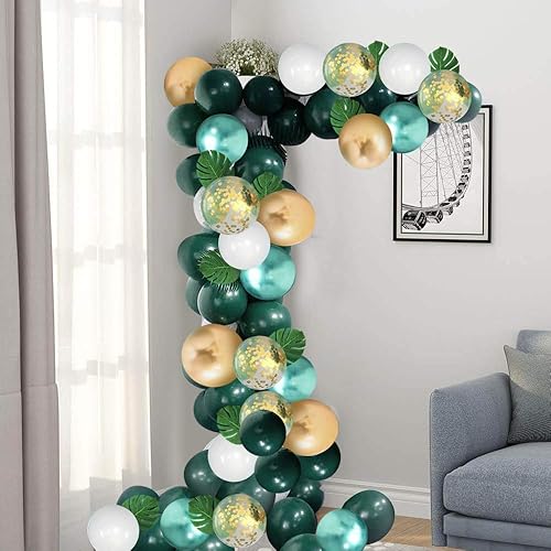 Miniatura 6 de Globos verdes y dorados, 67 globos de confeti verde metálico dorado de 12 pulgadas para baby shower, tropical, cumpleaños, decoraciones de fiesta de