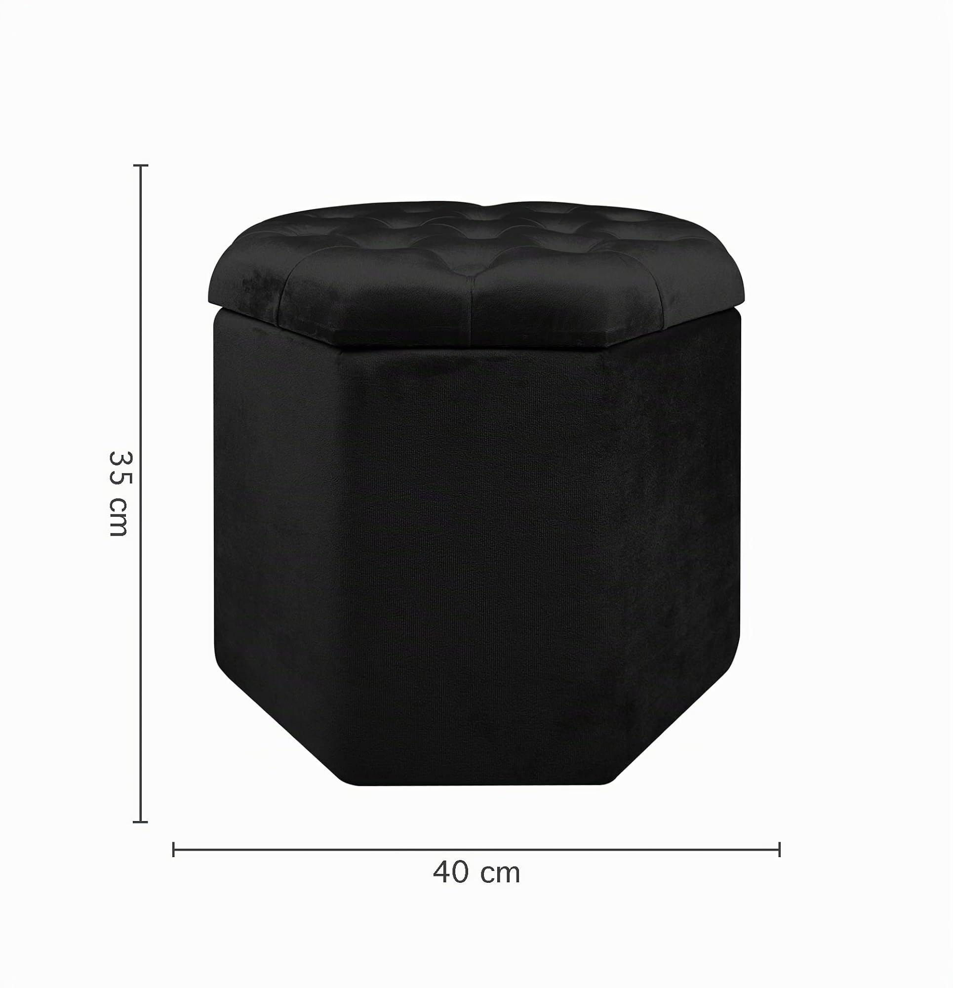 IlGruppone Pouf Ottagonale Contenitore Poggiapiedi Salotto in Velluto Sgabello Camera Design Pouff Poltroncina Cameretta - Nero