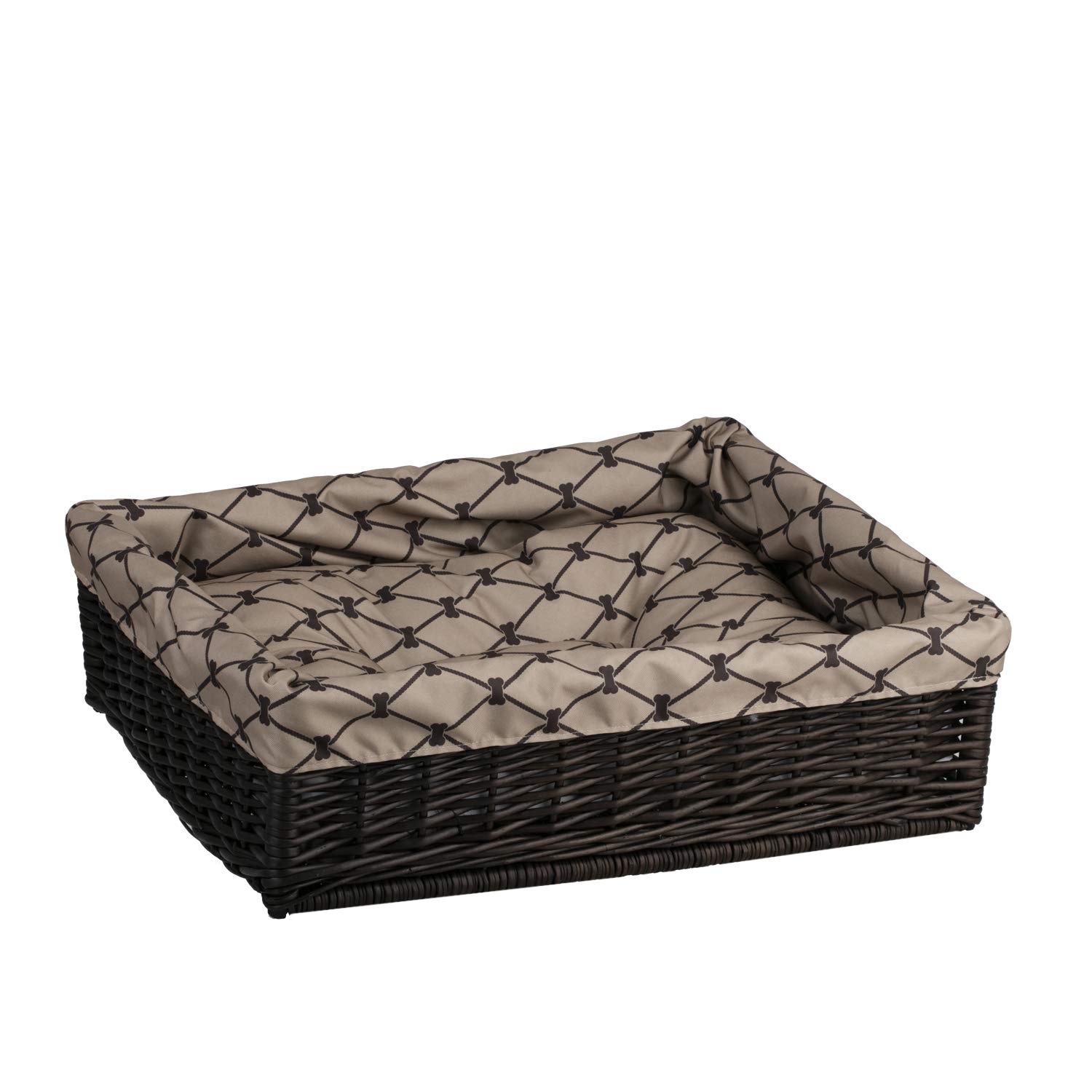 Niche en osier tressé beige de forme rectangulaire pour animaux