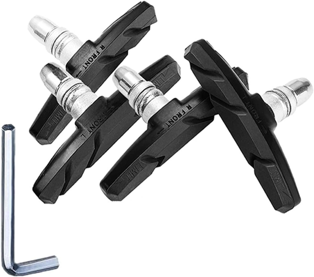 2 Pairs V Bike Brake Pads, 70mm V Brake Blocks, Bicycle Brake Blocks Set with Hex Nuts and Spacer, 1 hexagonal spanner included, for Road Bikes Mountain Bikes