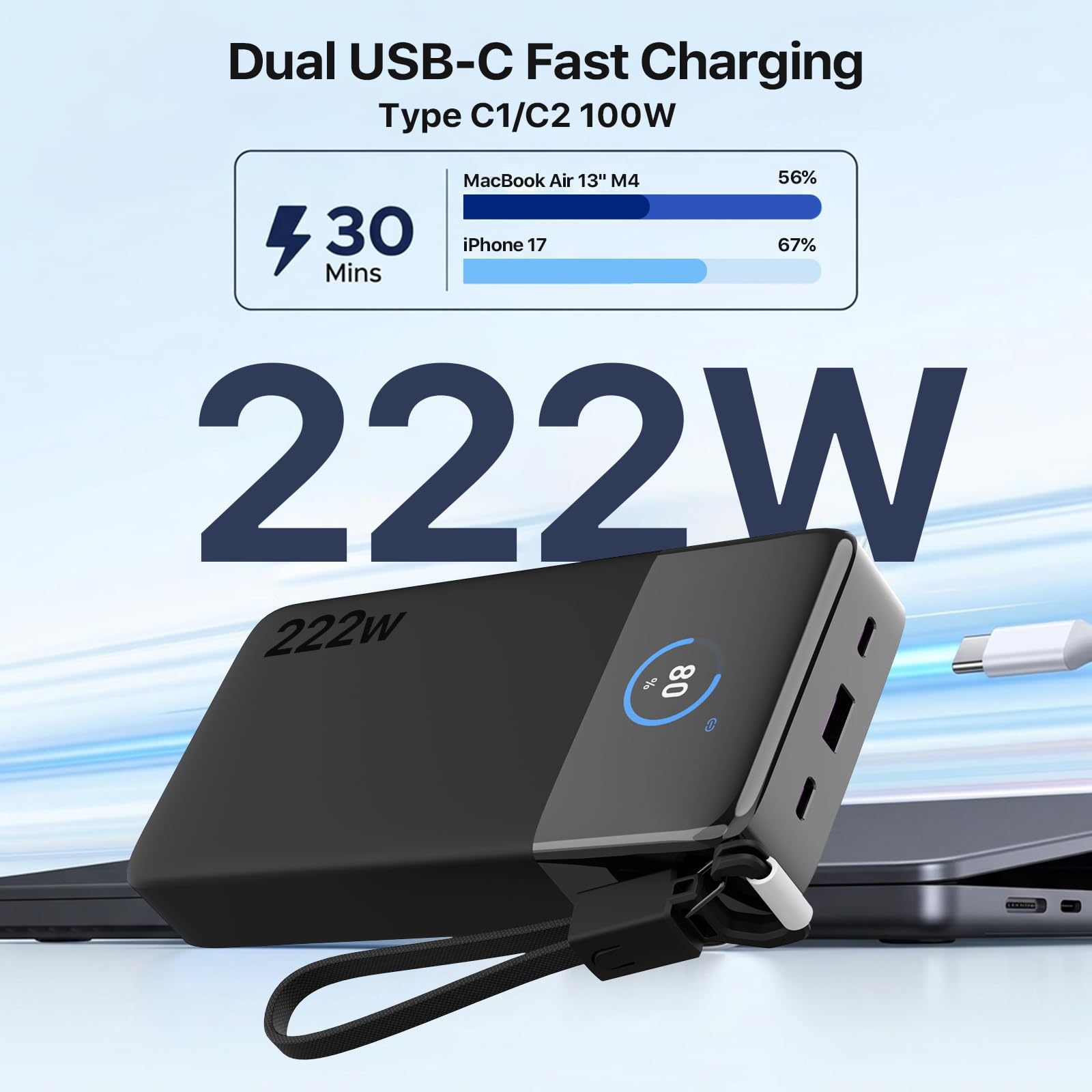 JUOVI Batteria Esterna per Computer Portatile 222W Power Bank 25000mAh