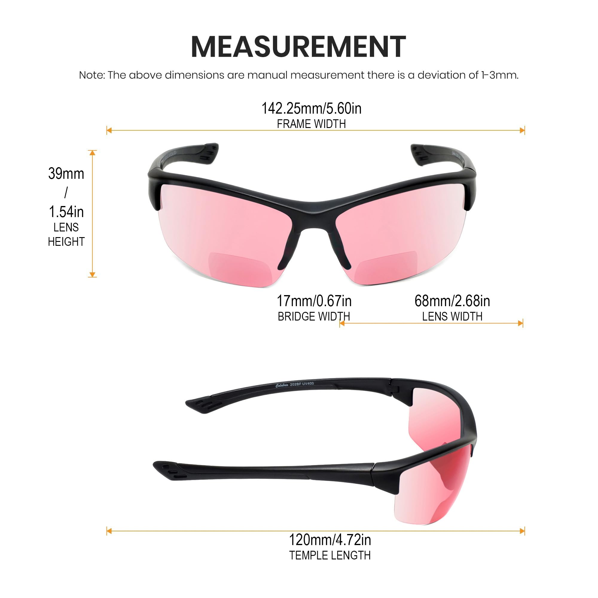 Sport 202BF - Gafas de seguridad bifocales para lectura, para hombres y mujeres, antivaho, envolventes, protección UV, sin montura