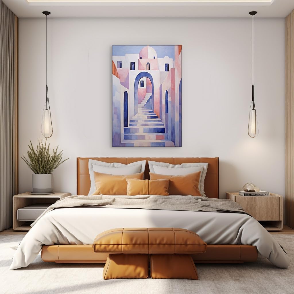 Canvas for Living room. Whispers of Greece: A Serene Architectural Journey in Paint, 27 x 18 inch Canvas Wall Art - Contemporary Masterpieces - Modern Home Decor - 69x46 cm (27x18 inch)