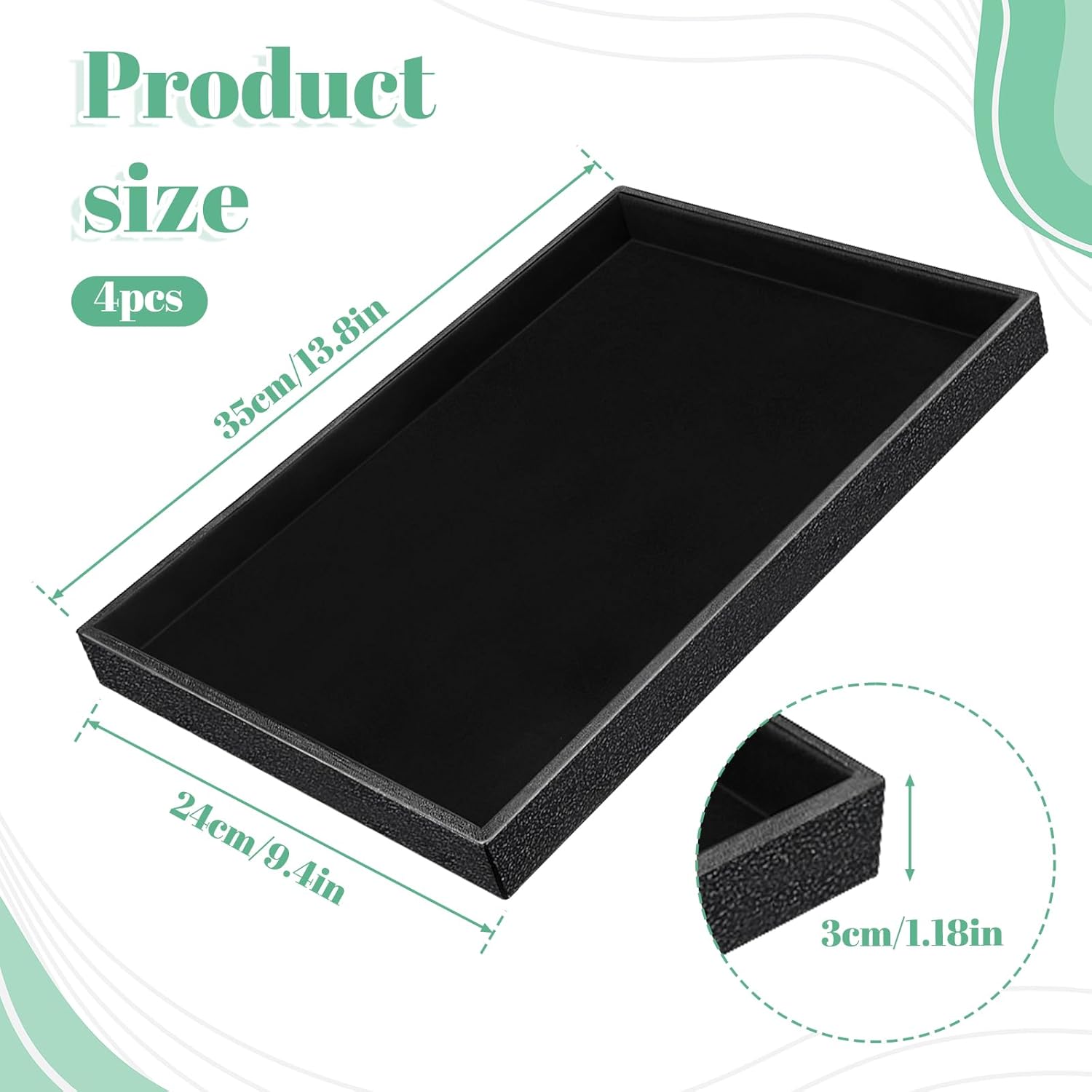 4 Pcs Stackable Jewelry Tray Black Showcase Display Jewelry Organizer Tray Bracelet Ring Earring Necklace Organizer Empty Plate for Drawers Countertop