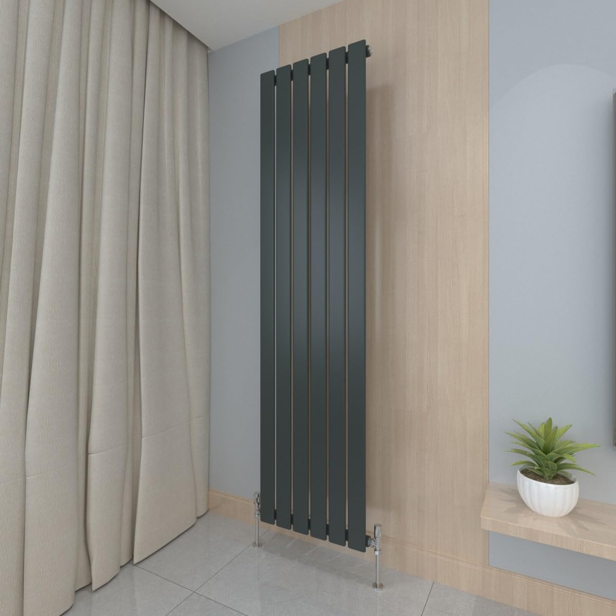 T&K 1800x408mm Vertical Radiator Anthracite Flat Panel Radiator Single Panel Designer Radiator Modern Central Heating Rad Tall Radiator
