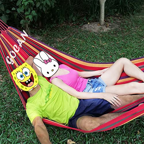 Gocan Brazilian Double Hammock 2 Person Extra Large 220X160Cm Total Length 330Cm Load 500Lb Canvas Cotton Hammock For Patio Porch Garden Backyard Lounging Outdoor And Indoor(Rainbow) Xxl #TOP4