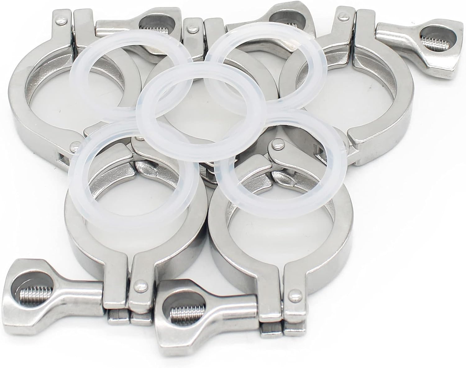 QiiMii 13MHHM Stainless Steel 304 Single Pin Heavy Duty Tri Clamp with Wing Nut for Ferrule TC 1.5"(5 Pack) (1.5 Inch)
