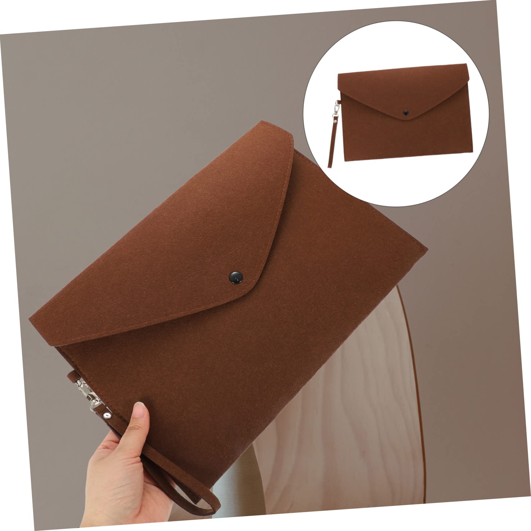 NUOBESTY 5stücke Felt File Bag Wasserdichter Aktenordner Mit Druckknopfverschluss Und Trageschnur Für Büro Schule Und Zuhause Praktische Dokumentenmappe Kaffee-farbe