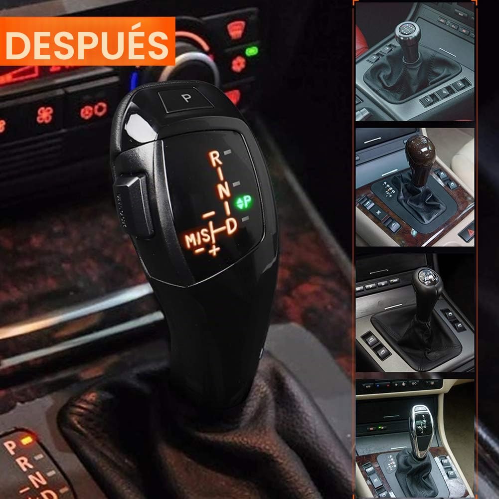 Cuifati Perilla de Cambio de Marchas LED Automática LHD Eléctrica para BMW E46 E60 E61 1999-2006, Kit de Reemplazo de Palanca de Cambios Eléctrica (Apto para Volante a la izquierda) (Negro brillante)