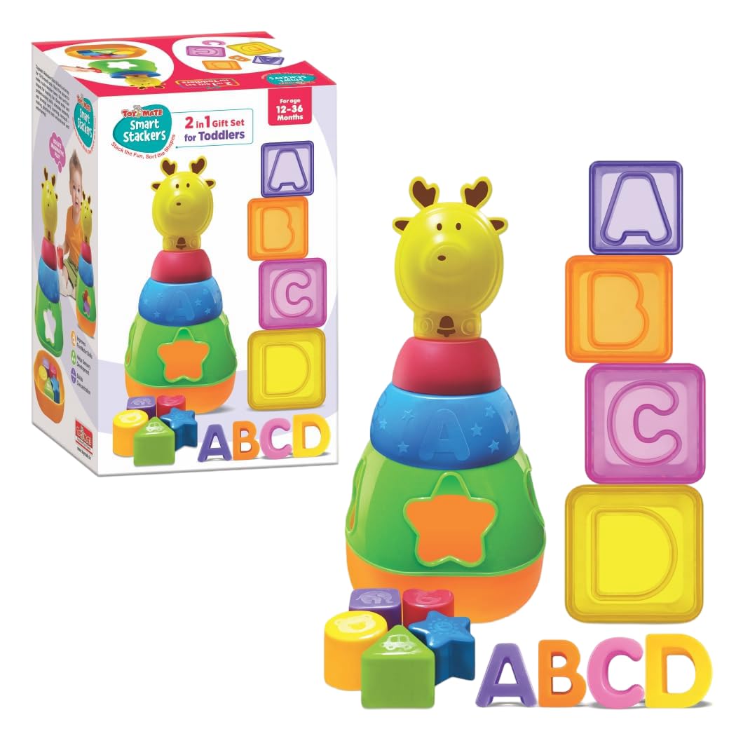TOYXIITY MALL Reindeer Stacking Toy Smart Stackers - 2-in-1 Gift Set for Toddlers with Reindeer Stacking Rings, Shape Sorter & ABC