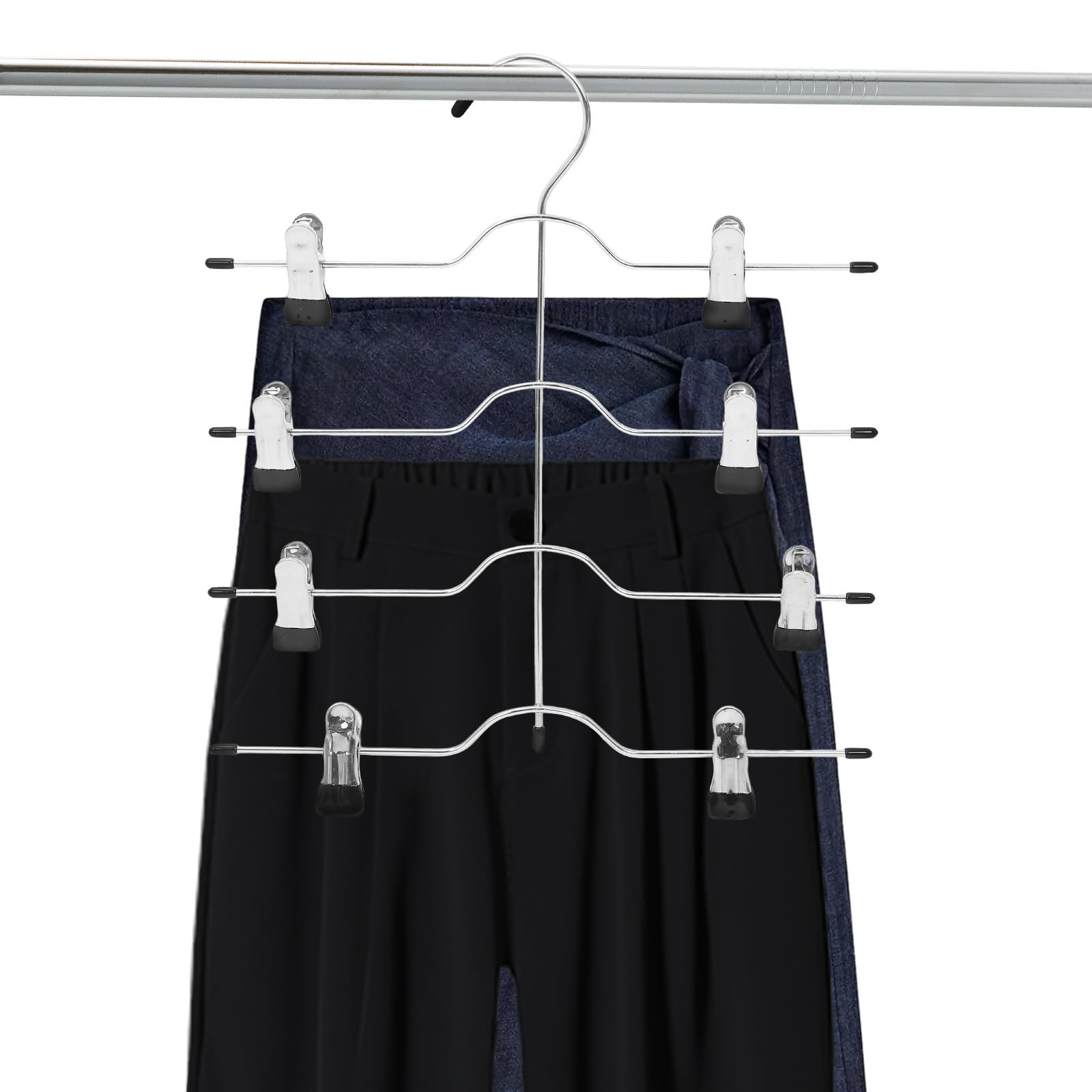 ABOOFAN 4 Pezzi Gruccia Pantaloni con Clip, Gruccia per Gonne Salvaspazio a 4 Livelli, Acciaio ad Alto Manganese, Nero, per Tenere Pantaloni Ordinati Nell'armadio