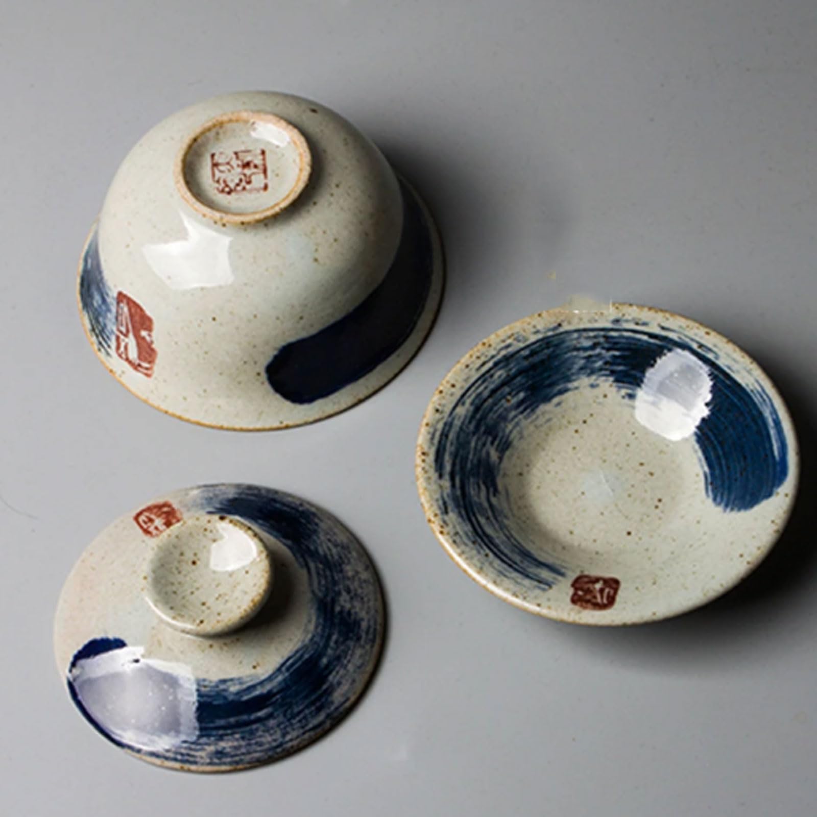 Gaiwan Zuppiera in ceramica Gaiwan dipinta a mano Zen con coperchio Ciotole da tè vintage per camera da letto, regalo per le vacanze, Travel Expo Tazza te