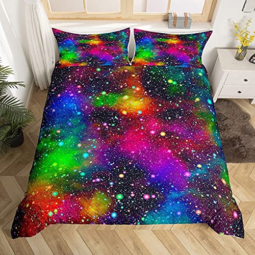 Colorful Galaxy Bedding Set Muilt Color Outer Space Duvet Cover Universe Starry Sky Rainbow Nebula Comforter Cover Kids Boys Girls Quilt Cover Bedroom Collection 2Pcs Single Size