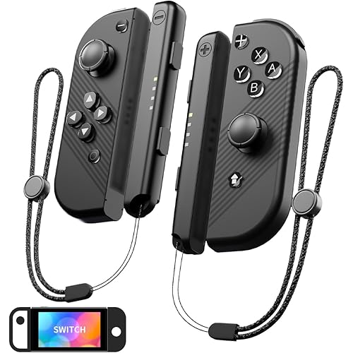 CAWOOSOO Black Wireless Controllers for Switch/Lite/OLED Joypad, 6-Axis Gyroscope & haptic feedback & 500 mAH battery & Motion Sensing, (with 2 Pack Switch Controllers Strip)