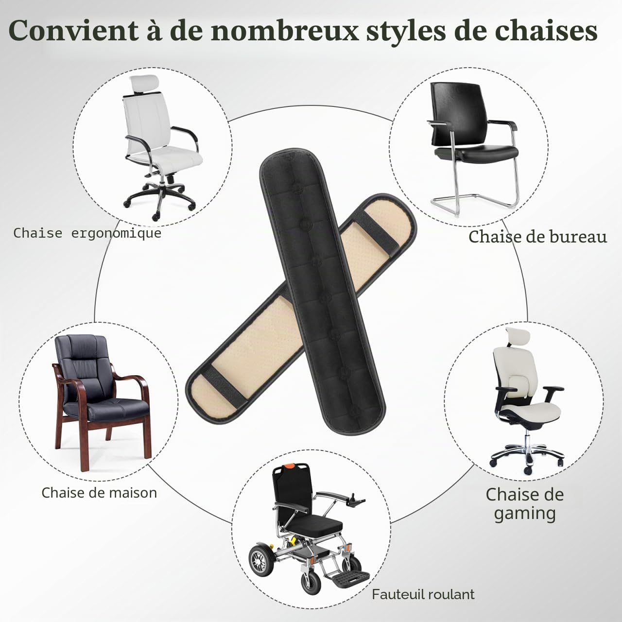 Operitacx Coussins D'Accoudoir Élastiques pour Chaise De Bureau 17.72X3.94X0.39 Pouces Protection Confortable pour Accoudoirs De Chaises De Bureau Salle À Manger Et Loisirs