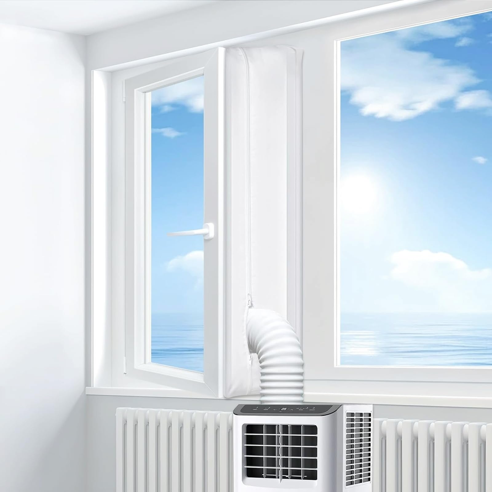 Air Conditioner Window Seal, 300cm Air Conditioning Window Seal Kit for Portable AC Units & Tumble Dryers, AirCon Window Seal Kit with Zip Closure