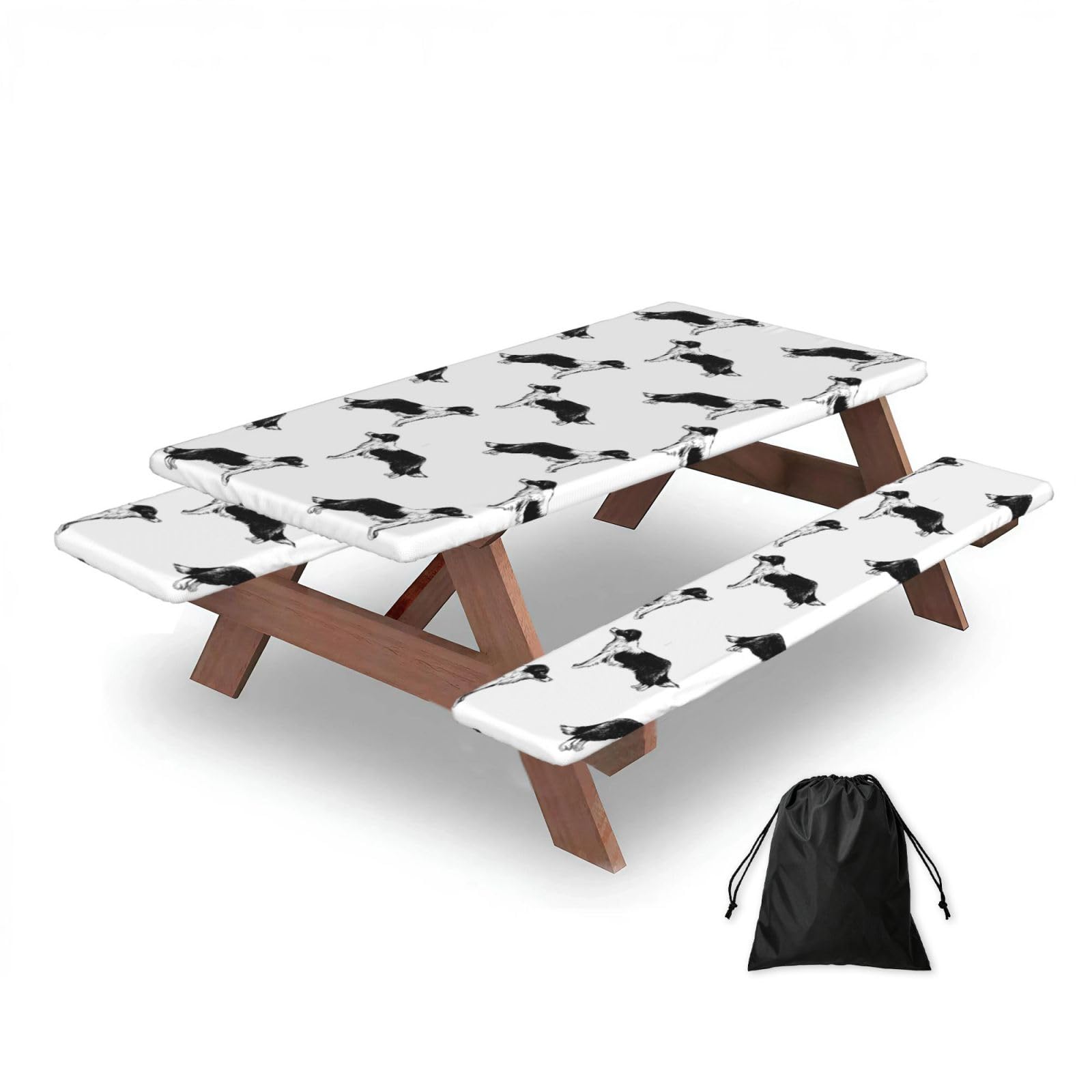 Dopklna As Picture Border Collies, Picnic Table Cover With Bench Covers -Waterproof Elastic Fitted Tablecloth For Garden Camping Patio 76X152cm