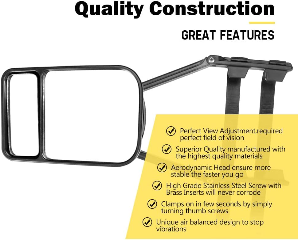 Towing Mirror Heavy Duty Multi Fit Clamp On Towing Caravan 4X4 Trailer RV TruckTow Mirror Universal Fit