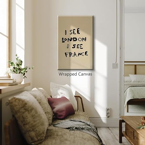 Miniatura 4 de Divertido lienzo de pared para baño, póster con cita divertida con texto en inglés "I See London I See France", tipografía humorística extravagante