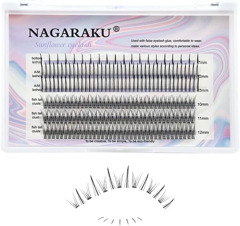 NAGARAKU 211 Pcs 3 IN 1 Individual Cluster False Eyelashes Mixed 3 Type False Eyelashes - Spikes A Shape/Fishtail Fairy Extension Premade Fans/Bottom Lashes Volume DIY Lash at Hom - 0.07mm C Curl 12mm