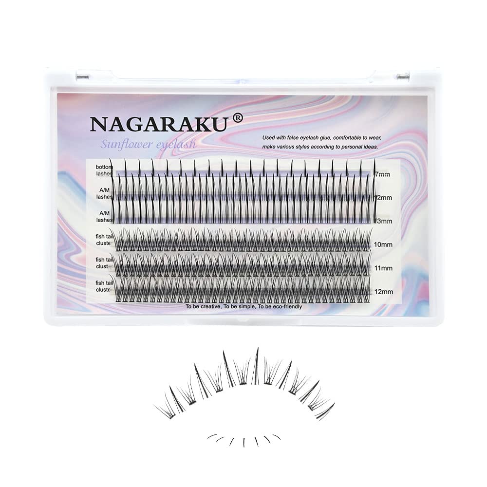 NAGARAKU 211 Pcs 3 IN 1 Individual Cluster False Eyelashes Mixed 3 Type False Eyelashes - Spikes A Shape/Fishtail Fairy Extension Premade Fans/Bottom Lashes Volume DIY Lash at Hom - 0.07mm C Curl 12mm