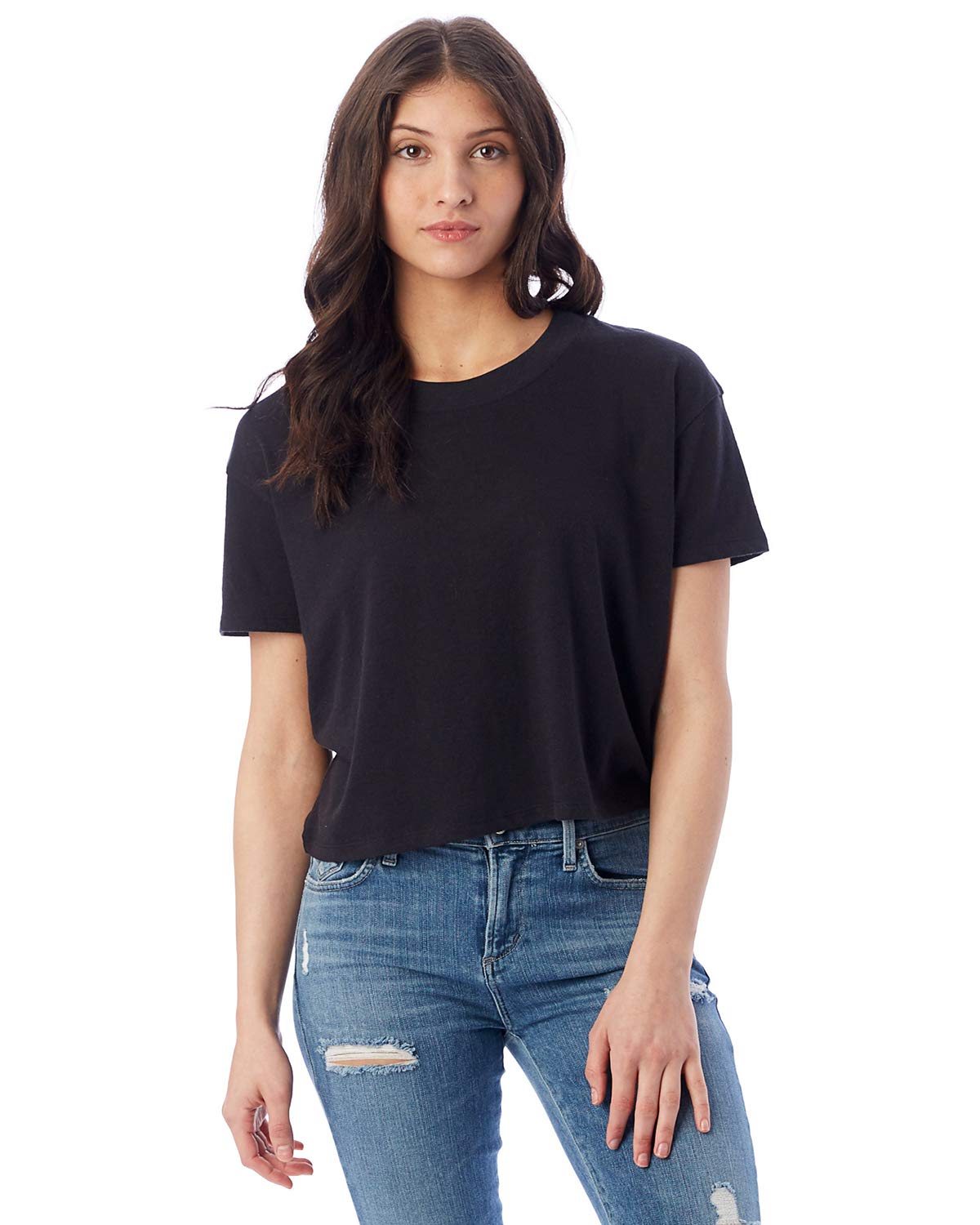Alternative Women's T-Shirt, Headliner Vintage Cropped Tee, Black, Medium