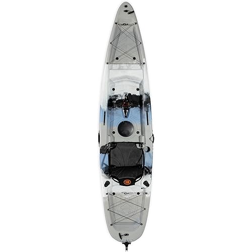 Brooklyn 12.0 Pro Single Pedal Kayak by BKC – 12ft Fishing Kayak with Propeller Drive, Rudder Steering, Aluminum Seat, Rod Holders, Stable HDPE Hull (Grey)