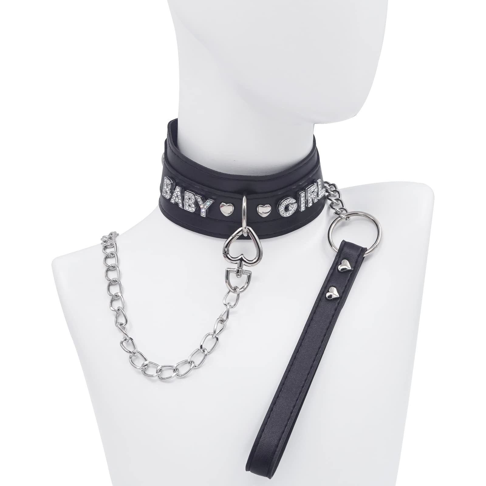 paloli Black Leather Furry Choker Collar for Women: BABY