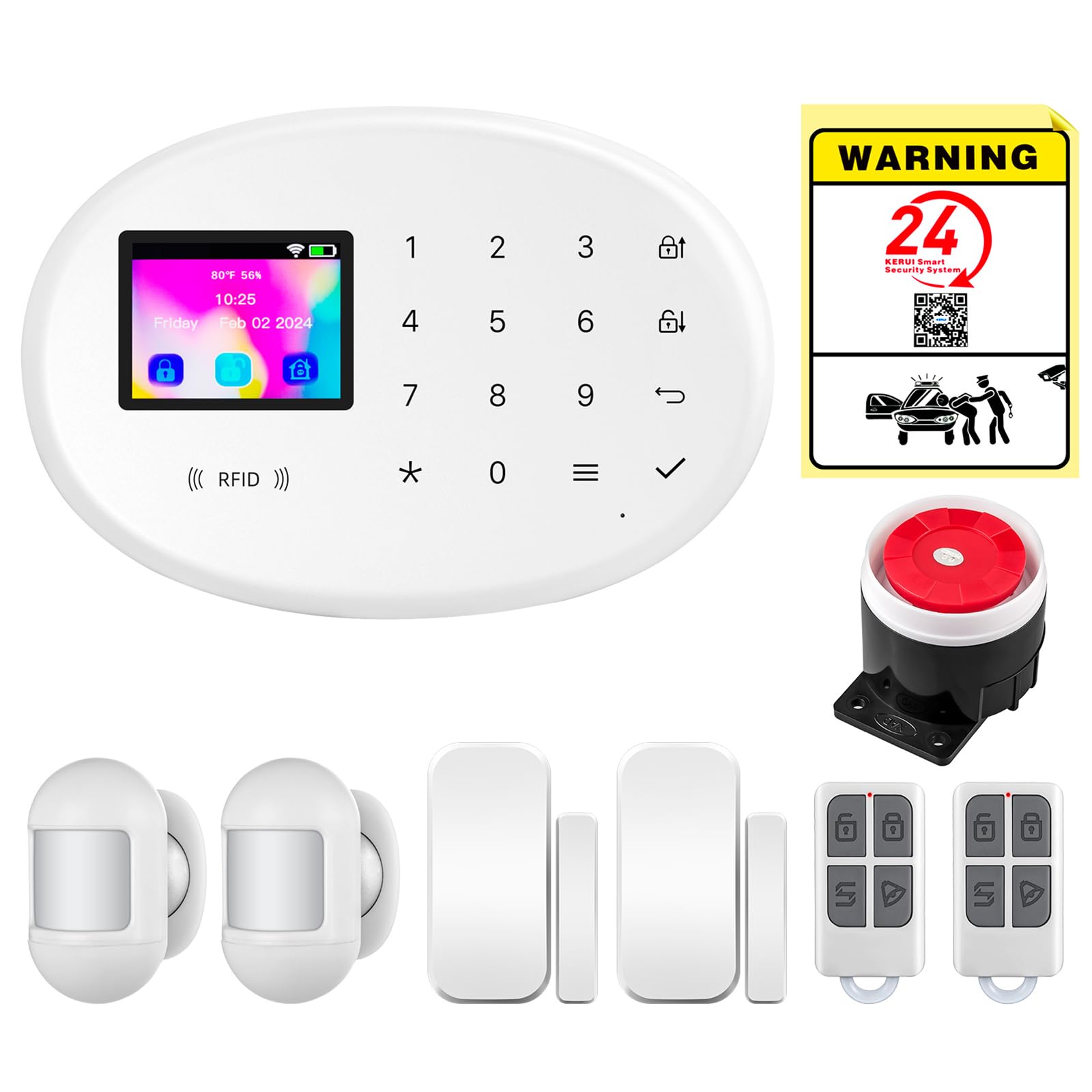 TOWODE W204 Système d'alarme de maison sans fil – Batterie et alimentation secteur double alimentation avec capteurs de mouvement, capteurs de porte et télécommandes radio pour appartements et maisons