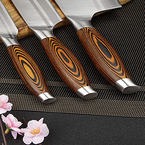 Msy Bigsunny 4 Pieces Kitchen Knife Set 7"Chopper 7"Santoku Knife 5"Utility And Kitchen Shears For Easy Fast Cutting & Slicing Multipurpose, German Steel - X50Crmov15 #TOP2