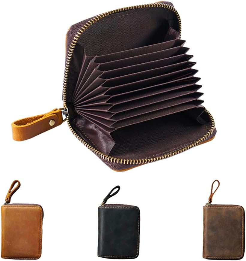 MIVLXLX RFID 11 カードスロットクレジットカードホルダー 本革スモールカードケース レディースまたはメンズアコーディオ