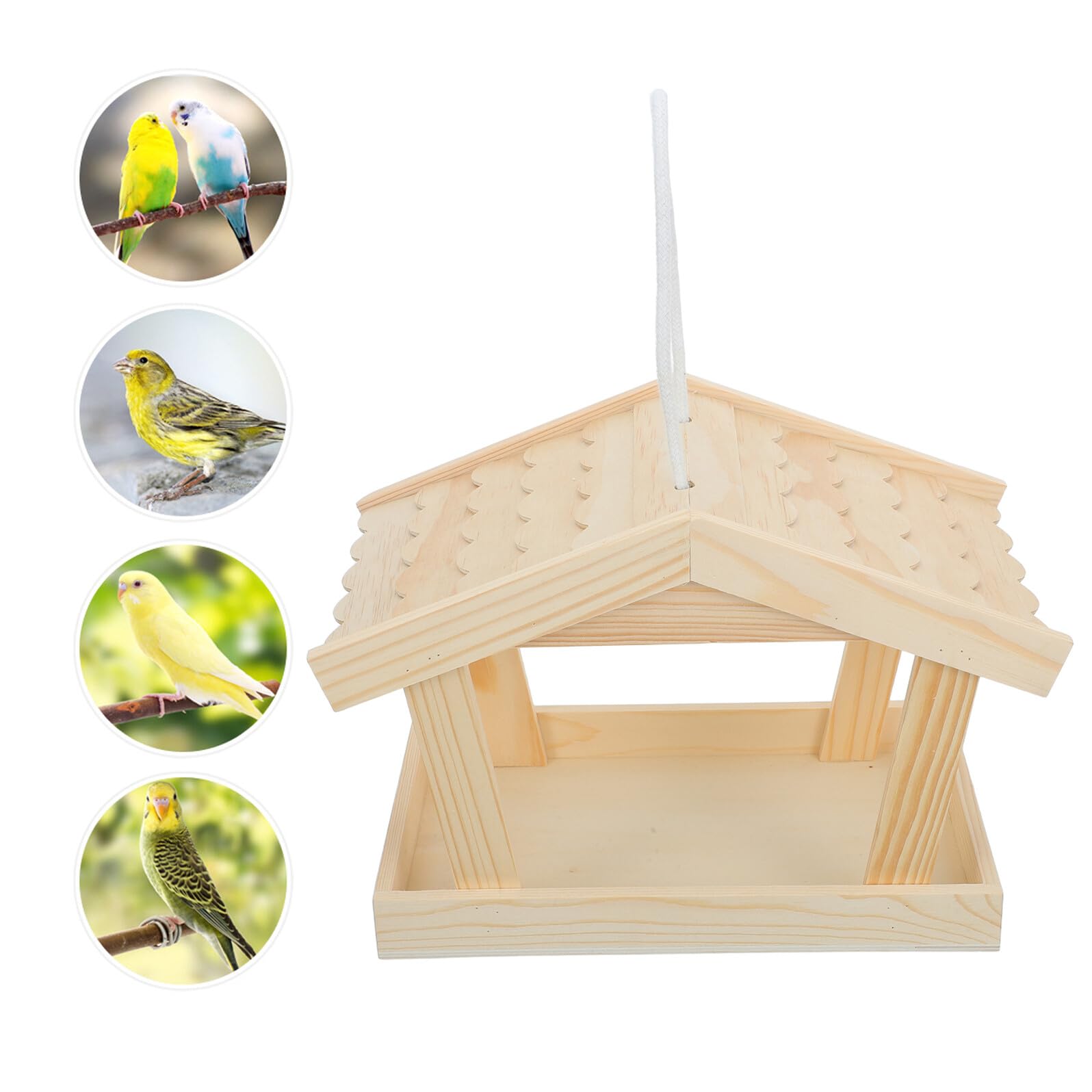 GALPADA Mangiatoia Sospesa per Uccelli Selvatici e Cardellini in Legno di Pino, Capacità Grande, Resistente alle Intemperie, Stile Rustico a Casetta per Giardino Esterno e Cortile