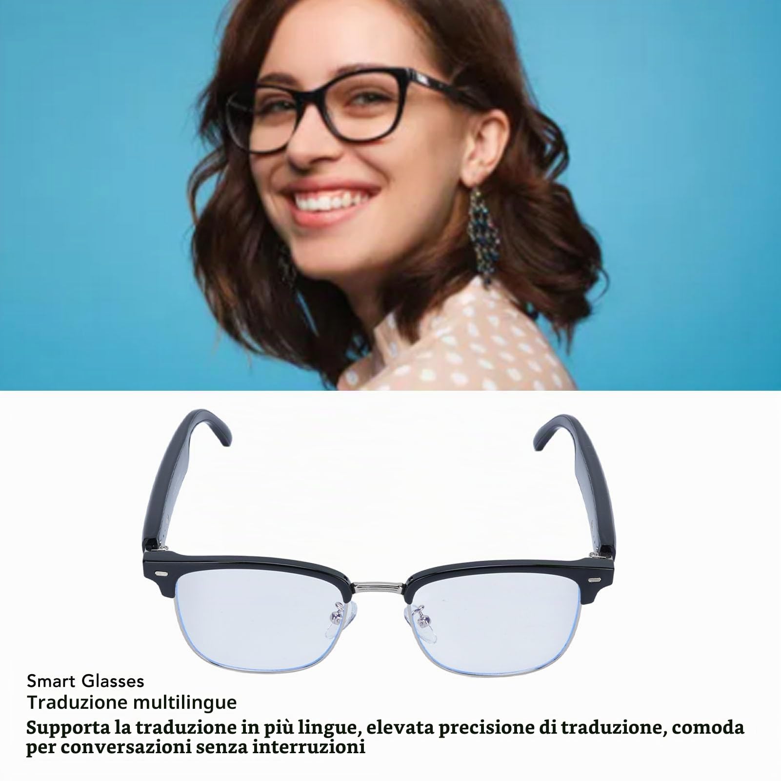 Topiky AI Translation Smart Glasses with Chatgpt, Vetri di Traduttore Video in Tempo Reale, Lingue da Sole Traduzione di Lingue a Luce Anti -Blu con Altoparlante per Le attività