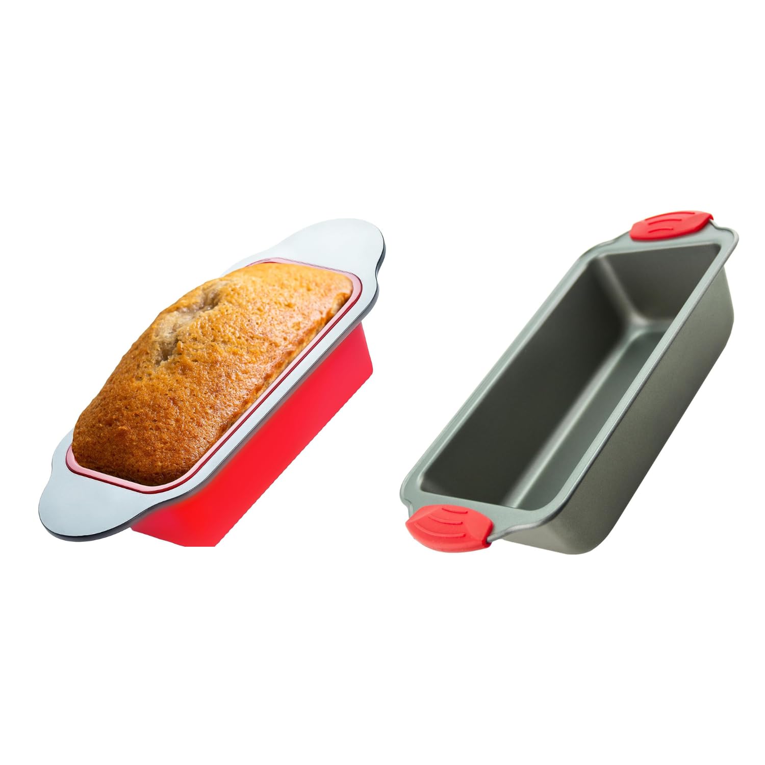 Boxiki KitchenPremium Baking Set: Silicone 9x5 Inch Bread Loaf Pan & Non-Stick Steel 8.5 Inch Banana Bread Pan with Silicone Handles.