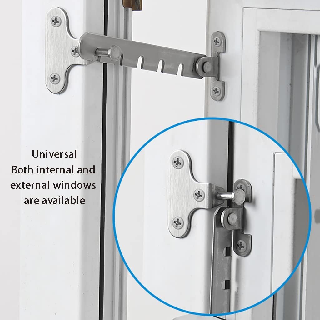 Pestillo restrictor de ventana, paquete de 4, gancho de viento para ventana, cerraduras de seguridad ajustables para ventanas, cerraduras de seguridad restringidas a prueba de niños, acero