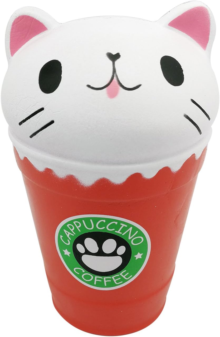 LaliLaco Coffee Cat Cup Squishy Toy Squeeze Slow Rising Toy (Height 13.5cm) Cute Soft Toy (White)