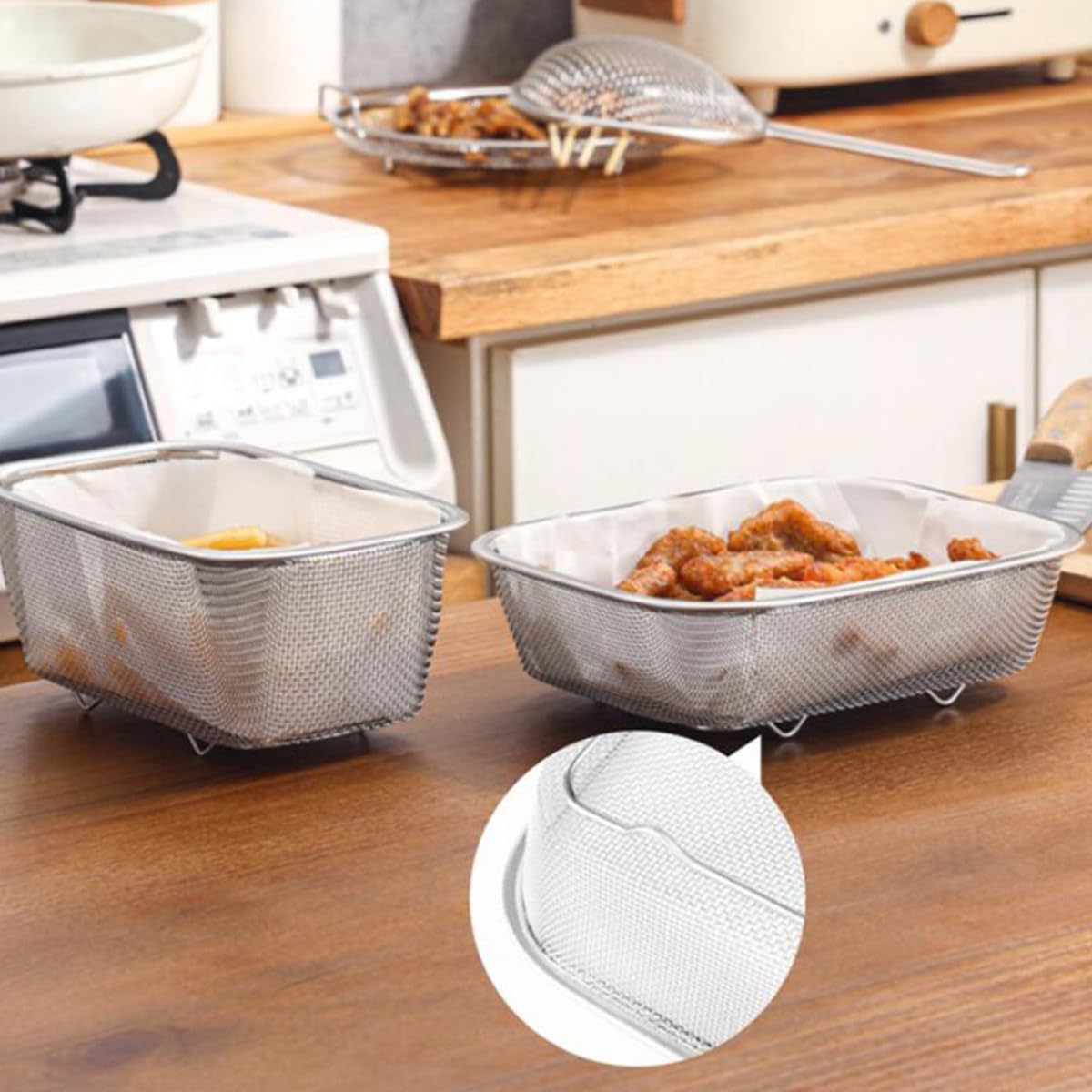 jojofuny Edelstahl Frittierkorb für Zuhause und Riegel Mehrzweck Siebkorb zum Frittieren von Pommes und Hähnchen Leicht zu Verstauen und Langlebig