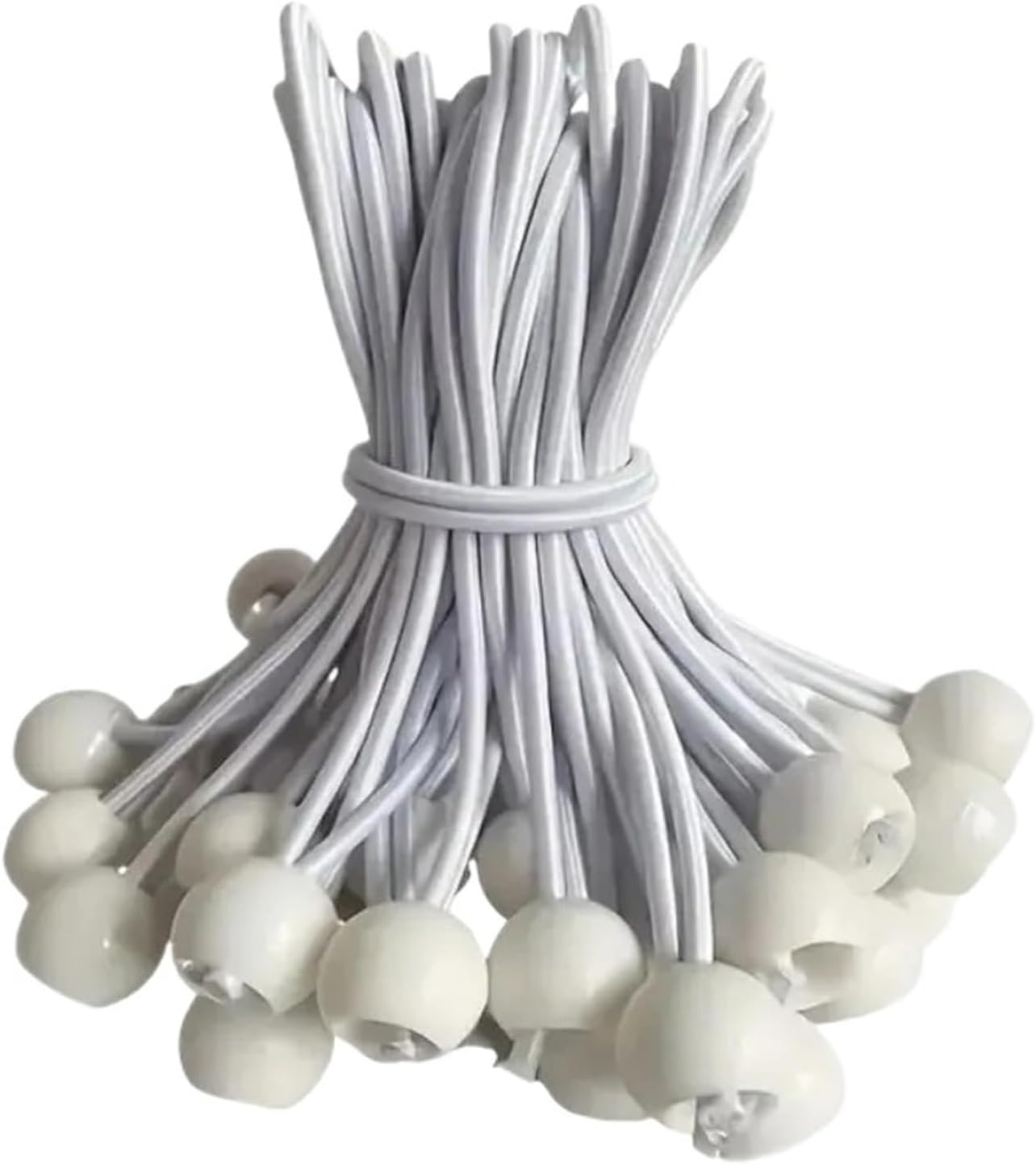 Bungee Cords with Balls 100PCS Elastic Ball Rope Bungee Cords Portable Tent Fixing Tarpaulin Awning Canopy Heavy Duty Tarp Tie Down for Shelter(White)