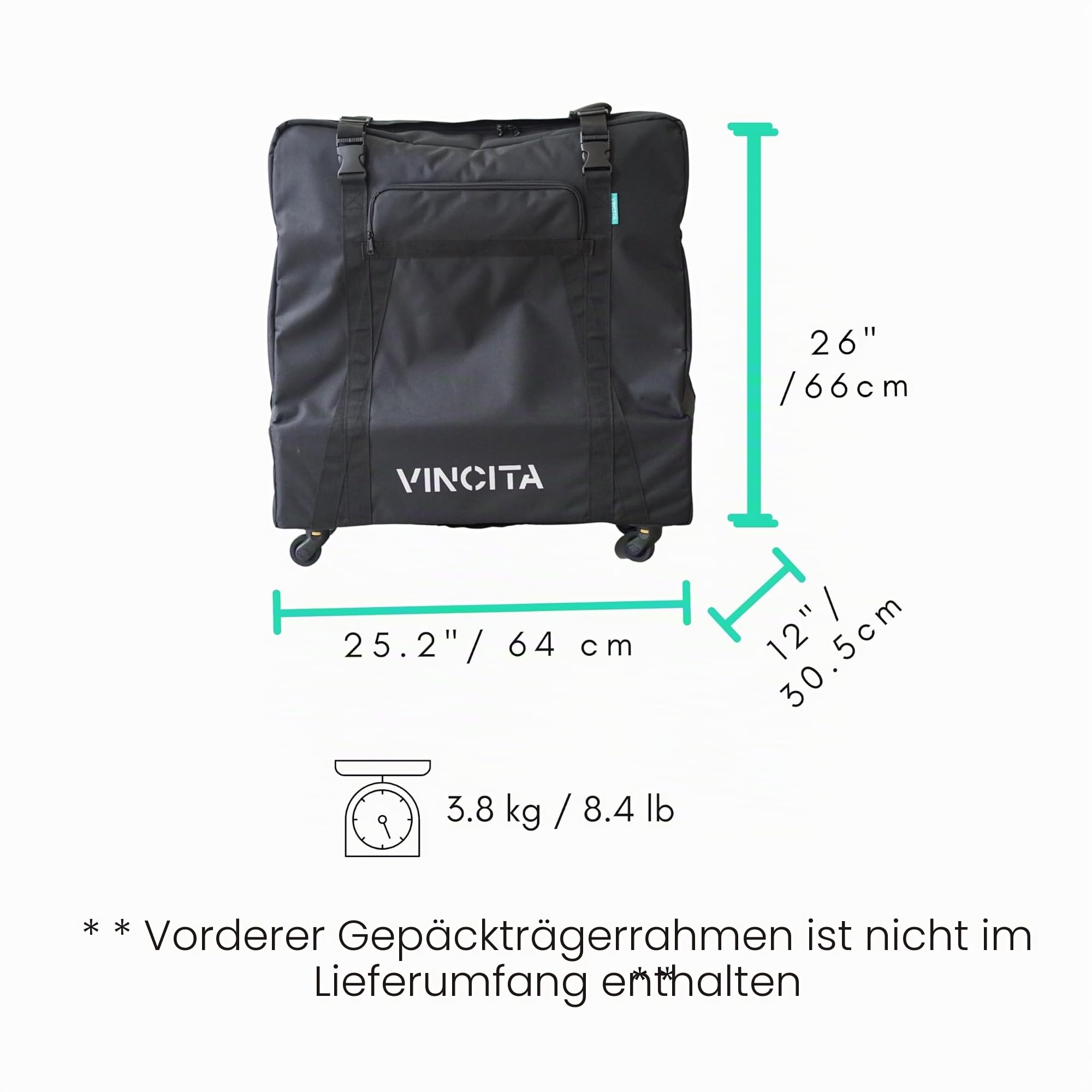 Vincita Sightseer 4.0 Weiche Transporttasche für Brompton Klappfahrrad - mit Kleidertasche, vier abnehmbaren Rädern und Schultergurt, Brompton Fahrradtasche, leichte Lösung für Flugreisen